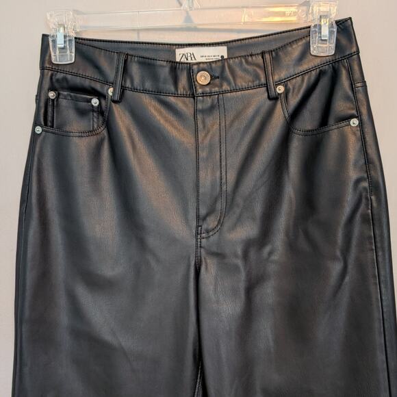 Zara Black Faux Leather Straight Leg High Rise Pants size 8 - Picture 3 of 8